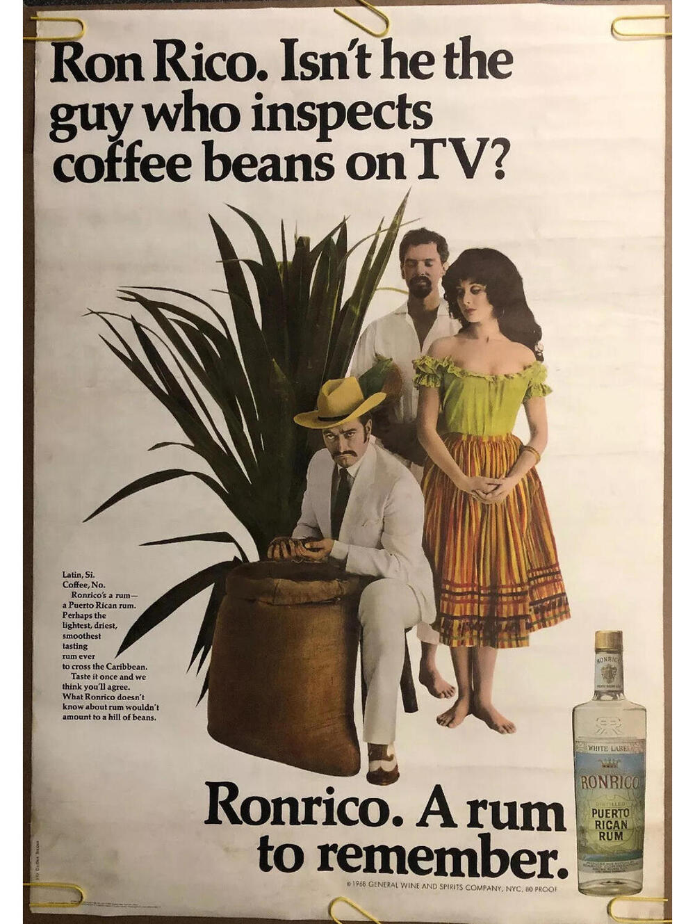 Ron Rico Coffee Bean Original Vintage Poster Black & White 1968 Head Shop Pin Up